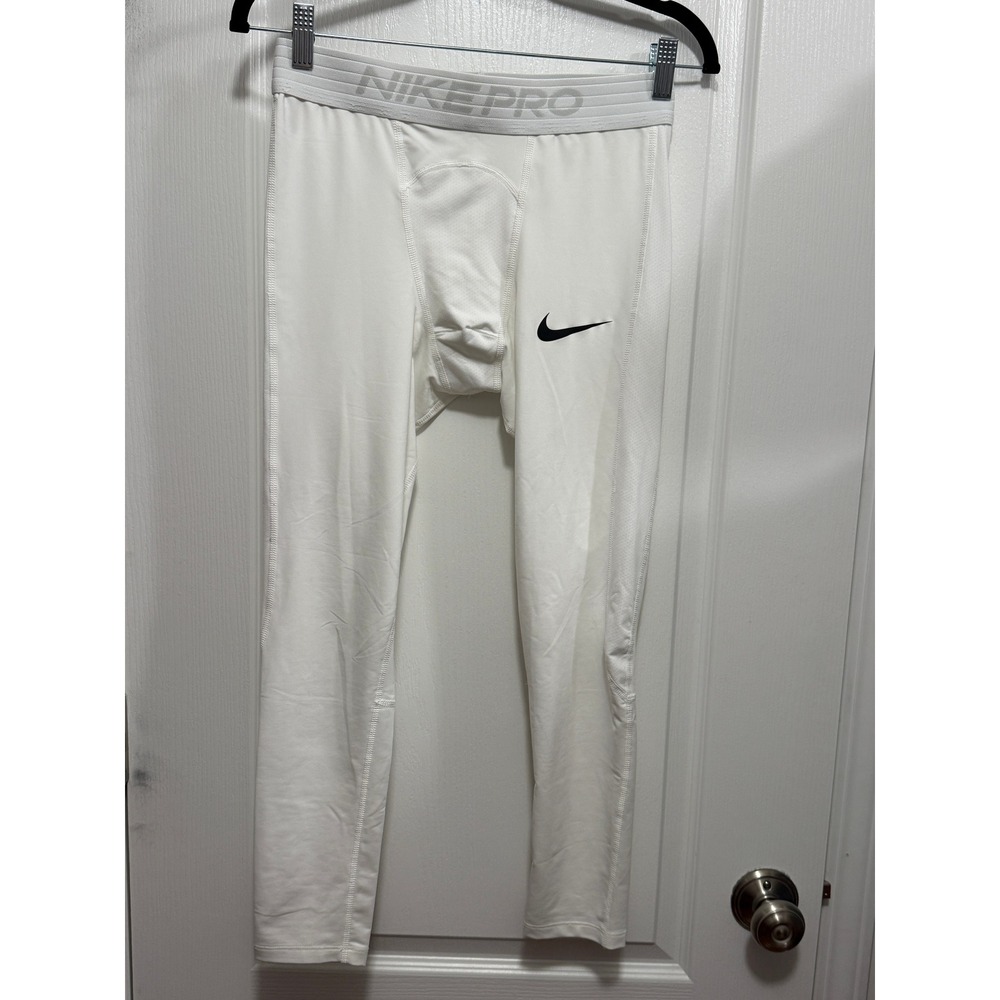 Nike Pro Dri-FIT Mens White Compression Leggings Training Tights Medium Tall